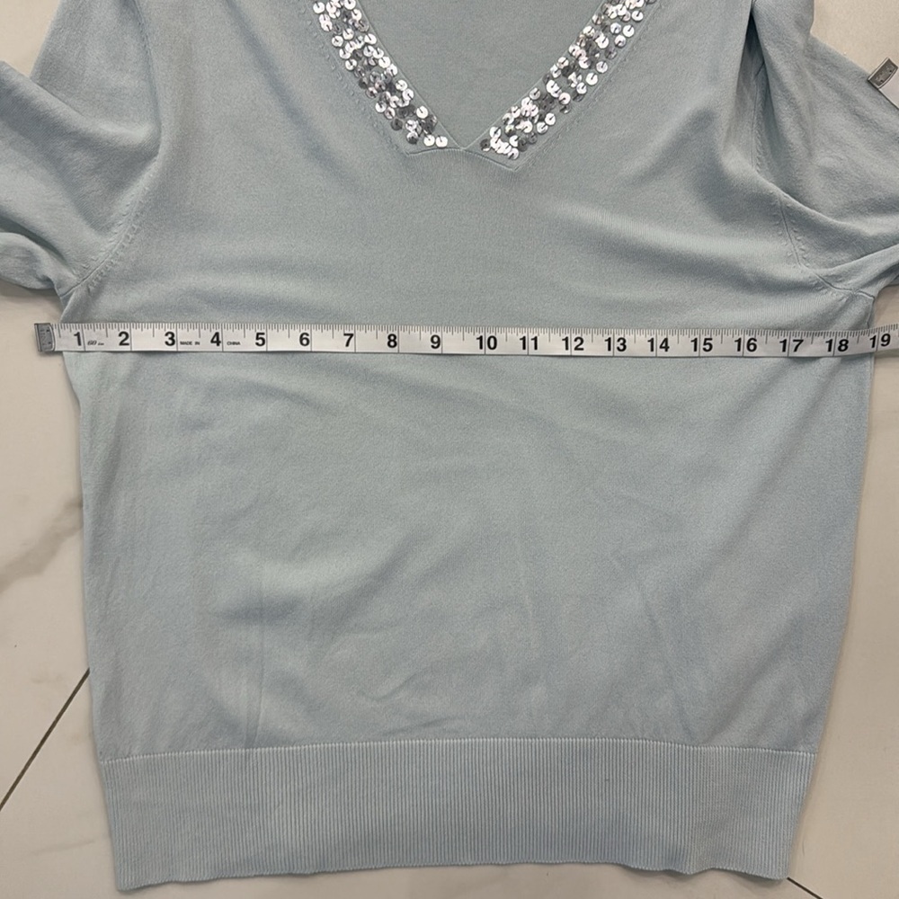 Bogari Light Blue Sequin Silk Sweater. Sz L - Picture 5 of 9